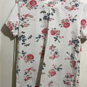 Chaser White Floral Tee with Blue and Pink Blooms